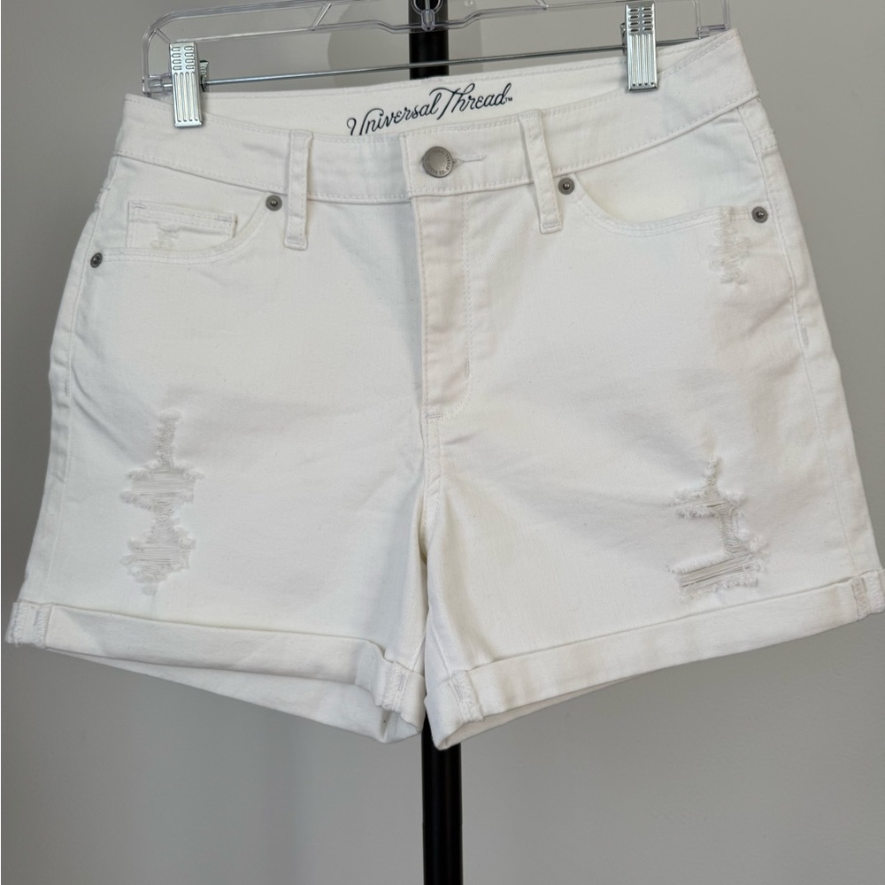 Universal Thread White Distressed Cuffed Denim Shorts